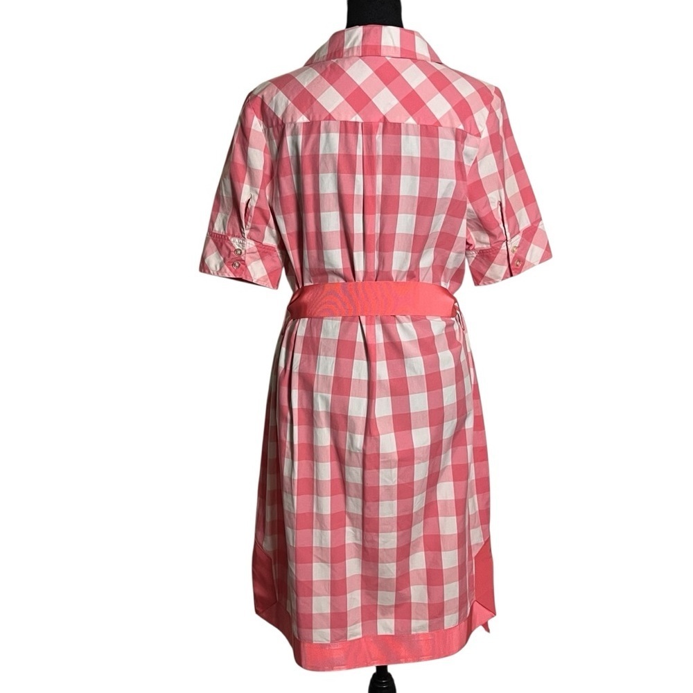 Vineyard Vines Pink White Gingham Grosgrain Ribbon Cotton Dress — Size 8 - Picture 7 of 11